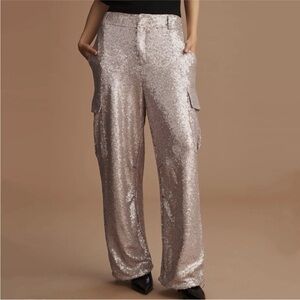 BY ANTHROPOLOGIE Grey Sequin Cargo Pants